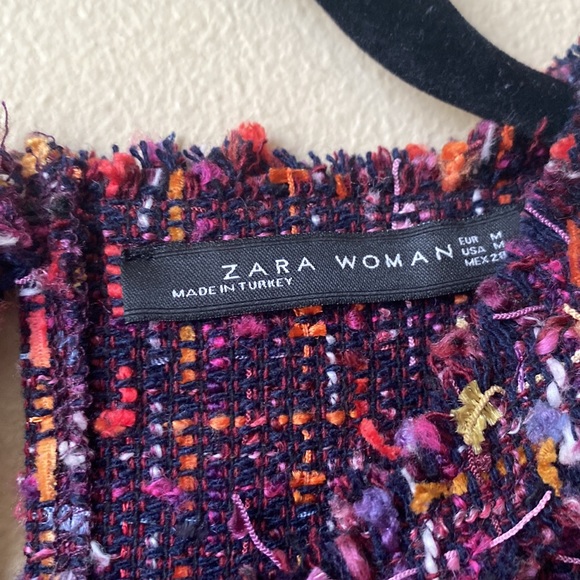 Zara multicolor raw hem tweed keyhole back peplum size M - Picture 5 of 16